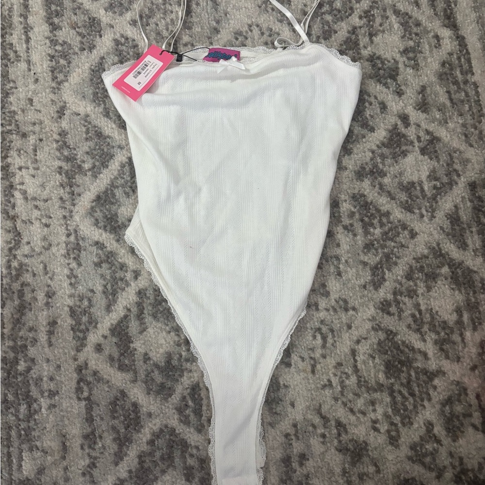 Edikted White Lace Trim Bodysuit